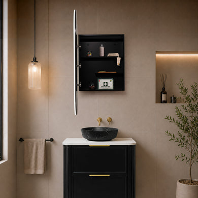 Pill Oval 600mm x 1200mm Frontlit LED Mirrored Shaving Cabinet, Matte Black