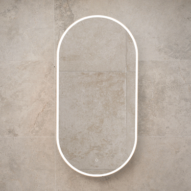 *Clearance* Pill Oval 600mm x 1200mm Frontlit LED Mirrored Shaving Cabinet, Matte White