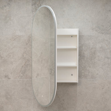 *Clearance* Pill Oval 600mm x 1200mm Frontlit LED Mirrored Shaving Cabinet, Matte White