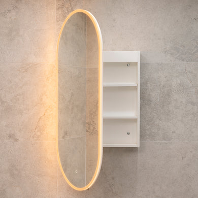 *Clearance* Pill Oval 600mm x 1200mm Frontlit LED Mirrored Shaving Cabinet, Matte White