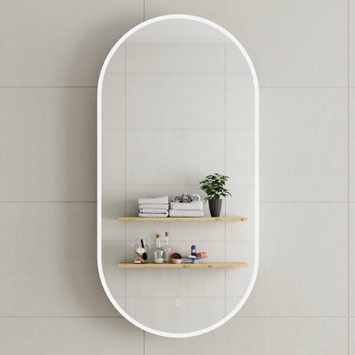 *Clearance* Pill Oval 600mm x 1200mm Frontlit LED Mirrored Shaving Cabinet, Matte White