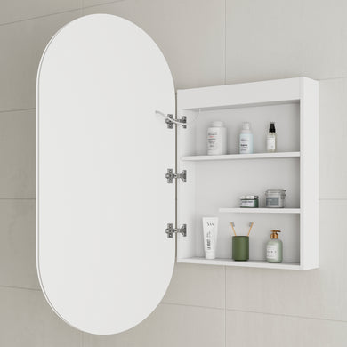 *Clearance* Pill Oval 600mm x 1200mm Frontlit LED Mirrored Shaving Cabinet, Matte White