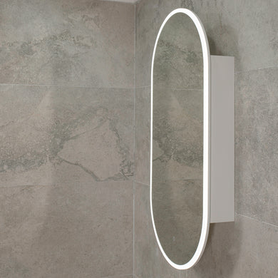 Pill Oval 600mm x 1200mm Frontlit LED Mirrored Shaving Cabinet, Matte White