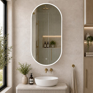 Pill Oval 600mm x 1200mm Frontlit LED Mirrored Shaving Cabinet, Matte White