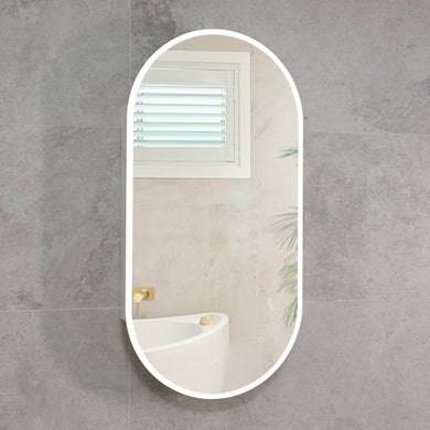 Pill Oval 600mm x 1200mm Frontlit LED Mirrored Shaving Cabinet, Matte White