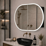 Pill Oval 900mm x 600mm Frontlit LED Mirrored Shaving Cabinet, Matte Black