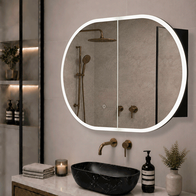 Pill Oval 900mm x 600mm Frontlit LED Mirrored Shaving Cabinet, Matte Black