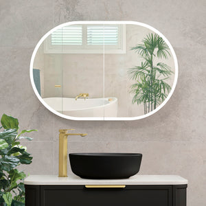 Pill Oval 900mm x 600mm Frontlit LED Mirrored Shaving Cabinet, Matte Black