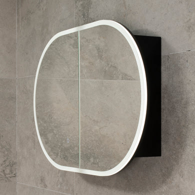 Pill Oval 900mm x 600mm Frontlit LED Mirrored Shaving Cabinet, Matte Black