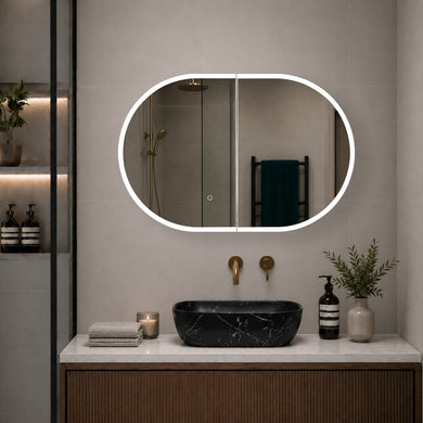 Pill Oval 900mm x 600mm Frontlit LED Mirrored Shaving Cabinet, Matte Black