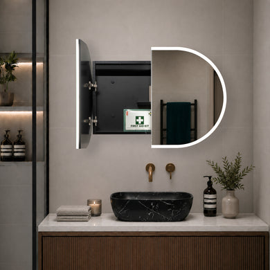 Pill Oval 900mm x 600mm Frontlit LED Mirrored Shaving Cabinet, Matte Black