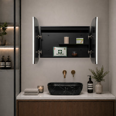 Pill Oval 900mm x 600mm Frontlit LED Mirrored Shaving Cabinet, Matte Black