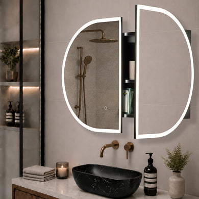 Pill Oval 900mm x 600mm Frontlit LED Mirrored Shaving Cabinet, Matte Black