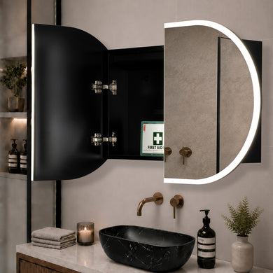 Pill Oval 900mm x 600mm Frontlit LED Mirrored Shaving Cabinet, Matte Black