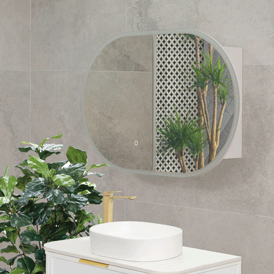 Pill Oval 900mm x 600mm Frontlit LED Mirrored Shaving Cabinet, Matte White