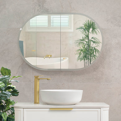 Pill Oval 900mm x 600mm Frontlit LED Mirrored Shaving Cabinet, Matte White