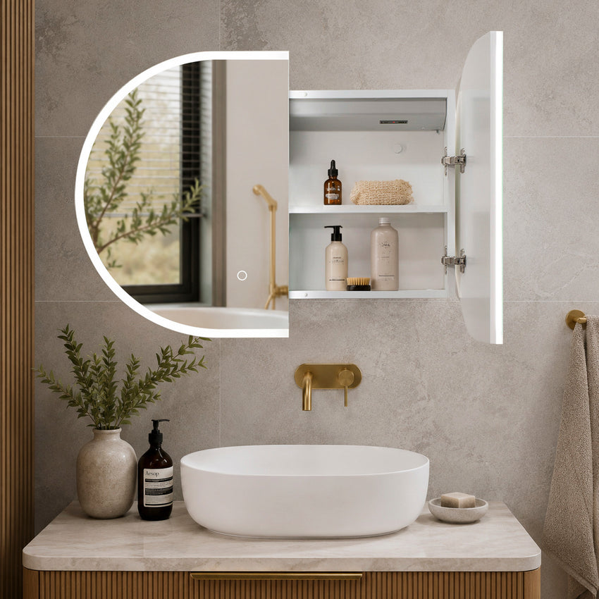 Pill Oval 900mm x 600mm Frontlit LED Mirrored Shaving Cabinet, Matte White
