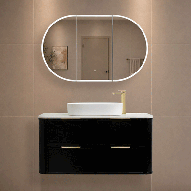 Pill Oval 1200mm x 750mm Frontlit LED Mirrored Shaving Cabinet, Matte Black