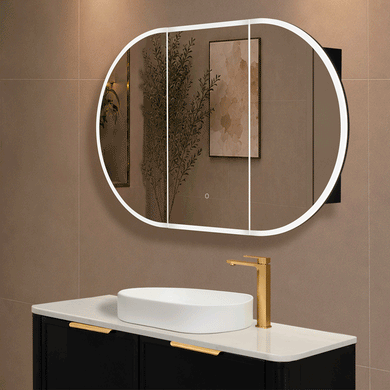 Pill Oval 1200mm x 750mm Frontlit LED Mirrored Shaving Cabinet, Matte Black