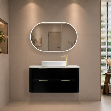 Pill Oval 1200mm x 750mm Frontlit LED Mirrored Shaving Cabinet, Matte Black