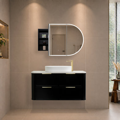 Pill Oval 1200mm x 750mm Frontlit LED Mirrored Shaving Cabinet, Matte Black