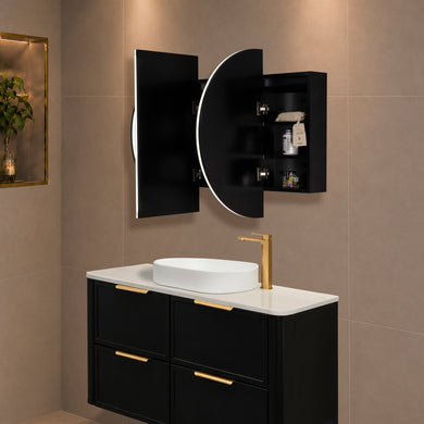 Pill Oval 1200mm x 750mm Frontlit LED Mirrored Shaving Cabinet, Matte Black