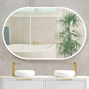 Pill Oval 1200mm x 750mm Frontlit LED Mirrored Shaving Cabinet, Matte White