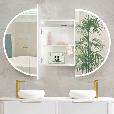 Pill Oval 1200mm x 750mm Frontlit LED Mirrored Shaving Cabinet, Matte White