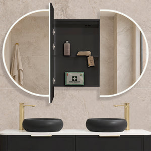 Pill Oval 1500mm x 900mm Frontlit LED Mirrored Shaving Cabinet, Matte Black