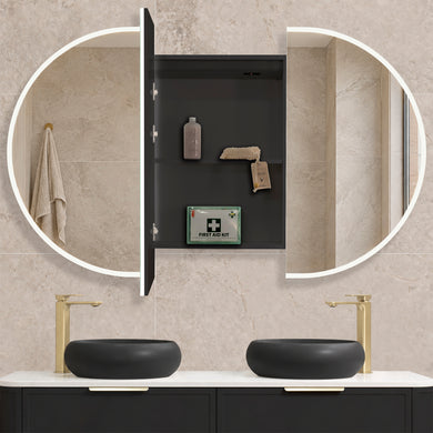Pill Oval 1500mm x 900mm Frontlit LED Mirrored Shaving Cabinet, Matte Black