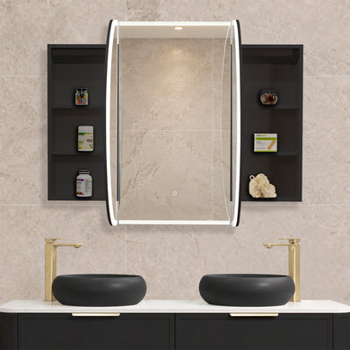 Pill Oval 1500mm x 900mm Frontlit LED Mirrored Shaving Cabinet, Matte Black