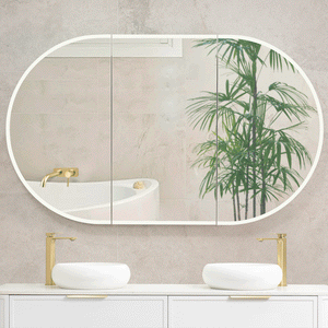 Pill Oval 1500mm x 900mm Frontlit LED Mirrored Shaving Cabinet, Matte White