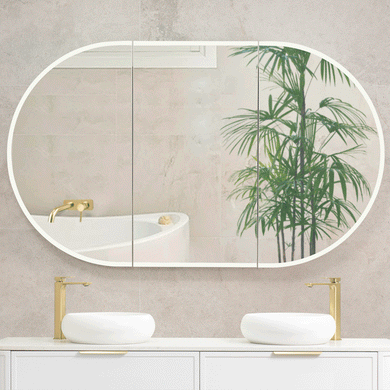 Pill Oval 1500mm x 900mm Frontlit LED Mirrored Shaving Cabinet, Matte White