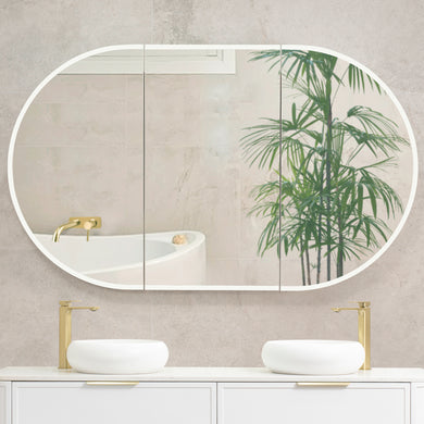 Pill Oval 1500mm x 900mm Frontlit LED Mirrored Shaving Cabinet, Matte White