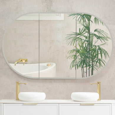 Pill Oval 1500mm x 900mm Frontlit LED Mirrored Shaving Cabinet, Matte White