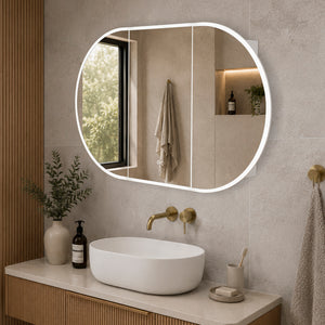 Pill Oval 1500mm x 900mm Frontlit LED Mirrored Shaving Cabinet, Matte White