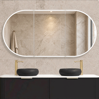 Pill Oval 1800mm x 900mm Frontlit LED Mirrored Shaving Cabinet, Matte Black