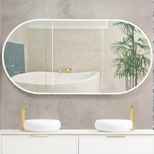 Pill Oval 1800mm x 900mm Frontlit LED Mirrored Shaving Cabinet, Matte White