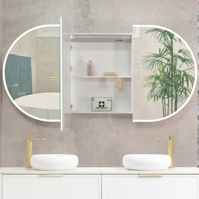 Pill Oval 1800mm x 900mm Frontlit LED Mirrored Shaving Cabinet, Matte White