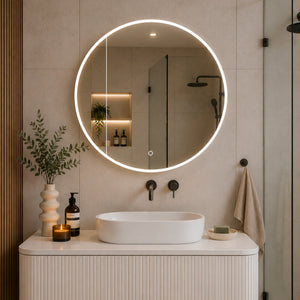 Circa Round 900mm Frontlit LED Mirrored Shaving Cabinet, Matte White