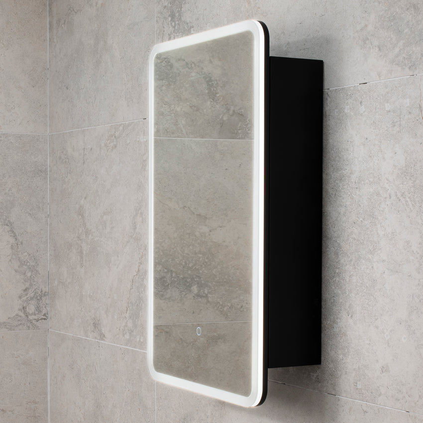 Retti Rectangular 450mm x 750mm Frontlit LED Mirrored Shaving Cabinet, Matte Black
