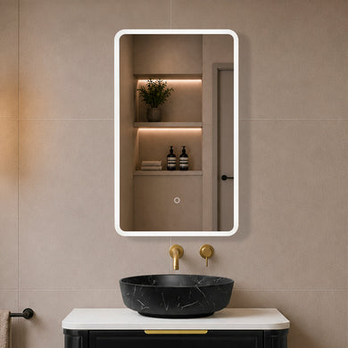 Retti Rectangular 450mm x 750mm Frontlit LED Mirrored Shaving Cabinet, Matte Black