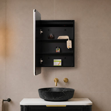 Retti Rectangular 450mm x 750mm Frontlit LED Mirrored Shaving Cabinet, Matte Black