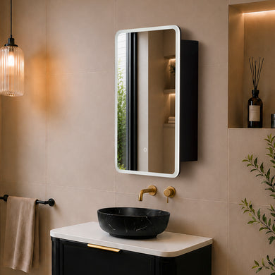 Retti Rectangular 450mm x 750mm Frontlit LED Mirrored Shaving Cabinet, Matte Black