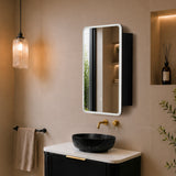 Retti Rectangular 450mm x 750mm Frontlit LED Mirrored Shaving Cabinet, Matte Black