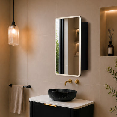Retti Rectangular 450mm x 750mm Frontlit LED Mirrored Shaving Cabinet, Matte Black