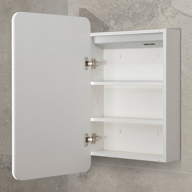 Retti Rectangular 450mm x 750mm Frontlit LED Mirrored Shaving Cabinet, Matte White