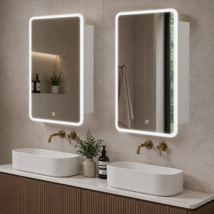Retti Rectangular 450mm x 750mm Frontlit LED Mirrored Shaving Cabinet, Matte White