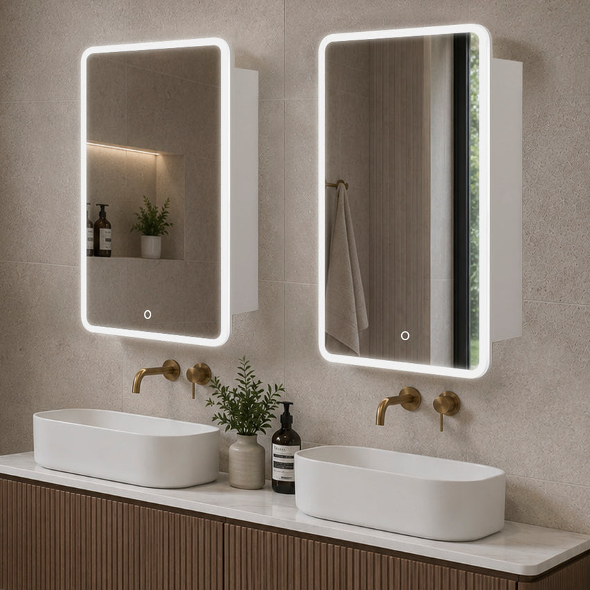 Retti Rectangular 450mm x 750mm Frontlit LED Mirrored Shaving Cabinet, Matte White