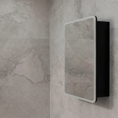 Retti Rectangular 600mm x 750mm Frontlit LED Mirrored Shaving Cabinet, Matte Black